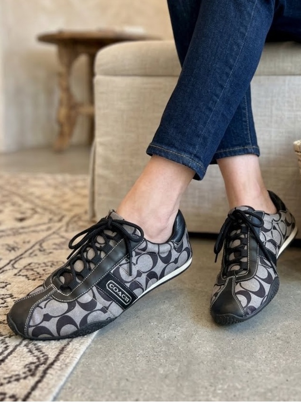 Coach Sneakers Signature Jacquard Low Top Gray Black 8M designer Y2K vintage
